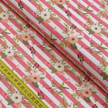Imagem de Tecido Estampado para Patchwork - Botânica: Floral Botânica Listrado (