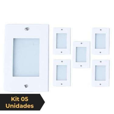 Imagem de Kit 5 Balizador de Embutir Escada Parede Branco 4x2 Alumínio - Ilumina