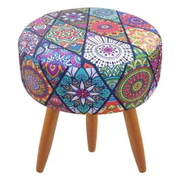 Imagem de Puff Redondo Classic Estampado Mandala Vermelho - Maitê Moda Casa