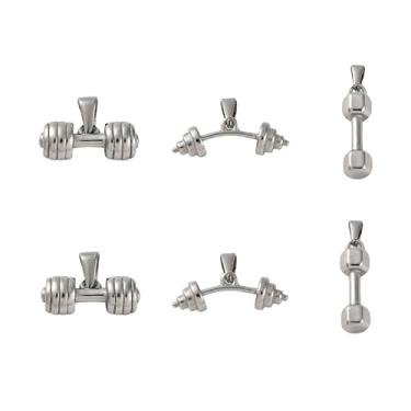 Imagem de DanLingJewelry 6 berloques esportivos de academia de aço inoxidável para halteres com chaleira, pingentes de levantamento de peso para fazer joias DIY, Metal não precioso, Sem Pedra Preciosa