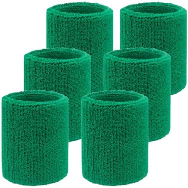 Imagem de IMAGERIO Pacote com 6 pulseiras de 10 cm, faixas de pulso absorventes para homens e mulheres, para malhar, futebol, basquete, corrida, em verde, unissex-juvenil e adulto