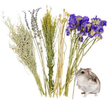 Imagem de Fhiny Roupa de cama natural para hamster, flores e ervas, hamster, sprays de hamster, acessórios de decoração de habitat de gerbil para hamster sírio anão, ratos e ratos Degus Lemming ou outros