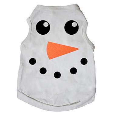 Imagem de Petitebella Camisa branca de algodão com rosto de boneco de neve roupas para cães (branca, grande)