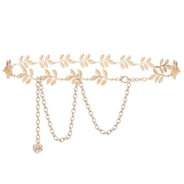 Imagem de Cinto de corrente plus size para mulheres, estilo folha dourada, cinto de corrente de metal feminino, corrente extralonga para o corpo, corrente grossa ajustável máxima de 51,2 polegadas, X-Large