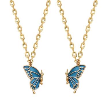 Imagem de BlingNuts 2 colares com pingente de borboleta para mulheres, colares de amizade de aço inoxidável para irmã, mãe, filha, aniversário, Natal, F, Aço inoxidável, Sem Pedra Preciosa