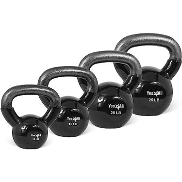 Imagem de Yes4All Combo especial: Conjuntos de peso Kettlebell revestidos de vinil – Peso disponível: 5, 10, 15, 20, 25, 13,6 kg (N - Preto 4,5-11,3 kg)
