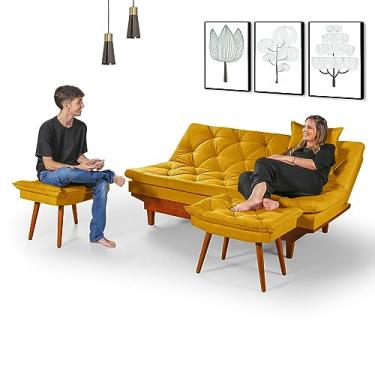Imagem de Sofá Cama Caribe 3 Lugares Com 2 Banqueta Tecido Suede Cor:Amarelo