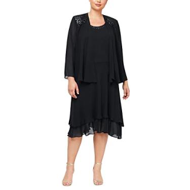 Imagem de S.L. Fashions Vestido feminino plus size enfeitado em camadas para mãe da noiva com jaqueta, convidada de casamento, vestido de evento formal, Preto, 54
