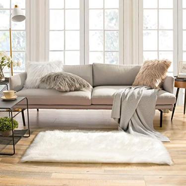 Imagem de Ashler Tapete de pele sintética – Tapete felpudo fofo, retângulo ultramacio de 6 x 1,2 m, felpudo branco felpudo lavável na máquina, decoração de berçário para quarto, quarto de crianças, sala de