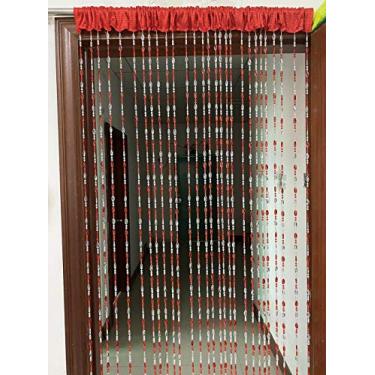 Imagem de ZiDeTang Cortina de porta com contas acrílicas para decoração de casa com borlas (vermelha, 100 cm x 190 cm)