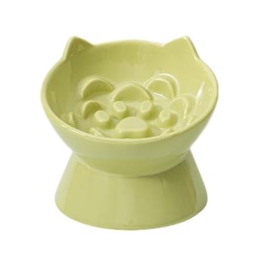 Imagem de LE SERVETA Macarons Series Tigela de cerâmica alimentadora lenta para gatos, alimentador de quebra-cabeça elevado, alimentador lento para gatos antivômito, tigela de comida elevada, tigela para gatos