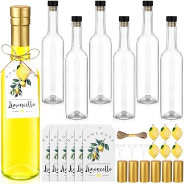 Imagem de Teenyyou Conjunto de 6 garrafas de vidro Limoncello de 340 g para caseiros com tampas de cortiça e cápsulas de PVC retrátil, mini resina limão e etiqueta para casa Limoncello Brewing Bebidas Presentes