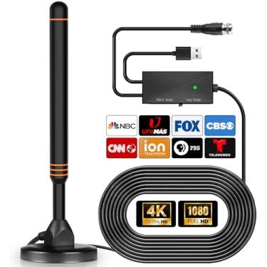 Imagem de Docutca Antena de TV interna, alcance de mais de 600 milhas, antena HDTV para canais locais, suporta 4K 1080p e amplificador de sinal, cabo coaxial de 5,5 m, laranja