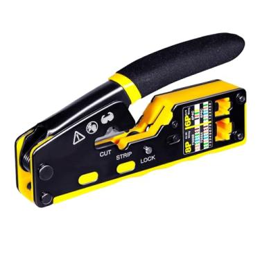 Imagem de CEFOJQAO Ferramenta de Crimpagem Rj45 Pass Through, Kit de Ferramentas de Crimpagem Ethernet All-In-One Cat5 Cat5E Cat6 Cat7 Cat8 Kit de Ferramentas de Crimpagem Decapador de Fios/ (, Cromo)