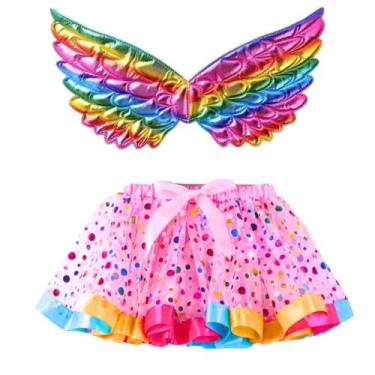 Imagem de Fantasia Juvenil Carnaval Unicórnio Colorido Asa Saia Tule Infantil Me