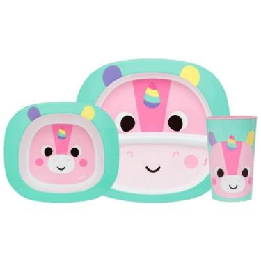 Imagem de Kit Refeição Infantil Unicórnio 3 Itens em Plástico Buba