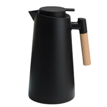 Imagem de Garrafa Térmica 1L Para Café e Chá, Até 24 Horas Quentes, Parede De Isolamento Dupla, Design Ergônomico Moderno e Elegante Com Cabo De Madeira e Cor Preto