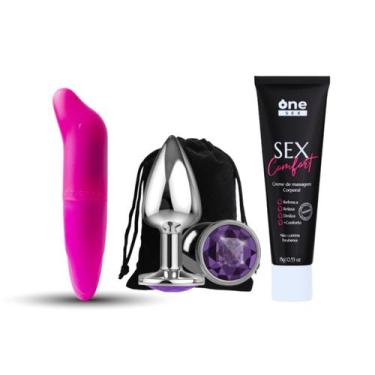 Imagem de Kit Plug Anal Tamanho P  Creme de Massagem Anal Sex Comfort  Vibrador 