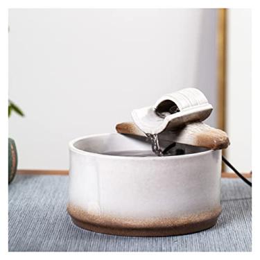 Imagem de Fonte de mesa de cerâmica fonte de água de mesa com fonte de mesa Zen Feng Shui, design de bambu simulado, para decoração de casa interna e externa, mesa, escritório, fonte interna alta de 13 cm