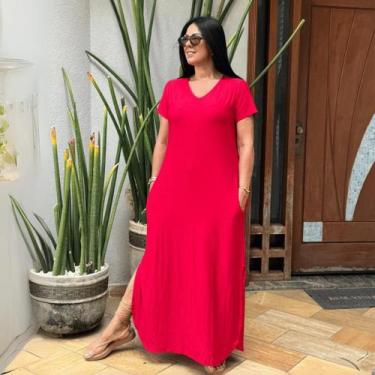 Imagem de Vestido Com Manga Curta Plus Size Longo - Donna Lu, Vermelho, Unico - 