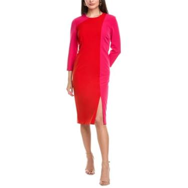 Imagem de Anne Klein Vestido feminino 3q SLV ajustado color blocked, Rosa fúcsia/papoula, 44