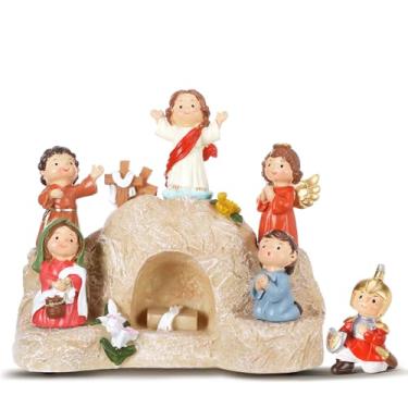 Imagem de Wesiti Conjunto de 7 peças de cenários de ressurreição de Páscoa, decorações de Páscoa, presépio religioso, Jesus Cristão, presentes para escritório, 18 cm