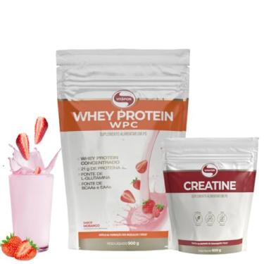 Imagem de Whey Protein Concentrado Pouch 900g + Creatina Pouch 600g Vitafor (900, Morango)