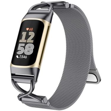Imagem de JKD Compatível com pulseiras Fitbit Charge 6/Fitbit Charge 5 para mulheres e homens, pulseiras de metal de aço inoxidável milanês confortáveis para Charge 6/Charge 5, acessórios de pulseira Smartwatch