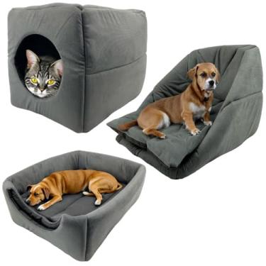 Imagem de Cama Toca Iglu 3 em 1 Suede Cachorro Gato Frio Quente Pet G (Cinza)