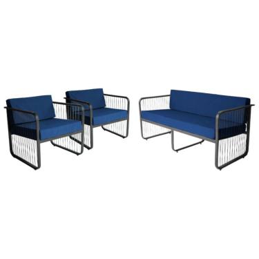 Imagem de Conjunto 1 Namoradeira e 2 Poltronas Área Externa Santiago Em Alumínio e Fibra Sintética Acesse Móveis