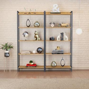 Imagem de Kit 2 Estantes para Livros Altas Industrial Aço 5 Prateleiras 187cmx80cm Active Yescasa
