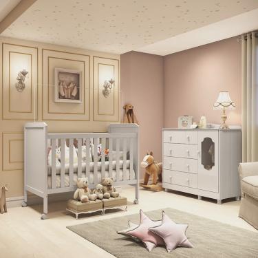 Imagem de Quarto de Bebê Cômoda 1 Porta com Janela e 4 Gavetas e Berço Mateo Provençal 100% mdf Espresso