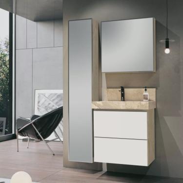 Imagem de Conjunto para Banheiro com Espelheira, Gabinete, Lavatório com Cuba Esculpida, Armário Vertical