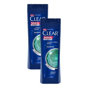Imagem de Kit 2 Shampoos Clear Men Anticaspa Limpeza Diária 2 Em 1 400ml