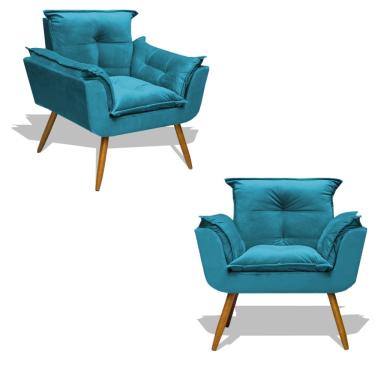 Imagem de Conjunto 02 poltronas decorativa para sala de estar ou quarto opala suede Azul Turquesa