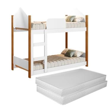 Imagem de Beliche Infantil Para Quarto Da Criança Mini Cama Berço Resistente Magia Premium Com Grade Proteção Lateral Com Colchão Cor Branco
