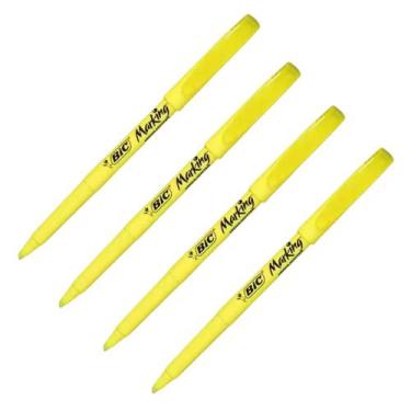 Imagem de Kit 4 Caneta Marca Texto Fluorescente Marking Bic Amarelo, Amarelo