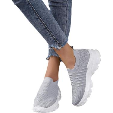 Imagem de Plataforma Calçados Esportivos Mulheres Casuais Sapatos De Caminhada Leve Slip-on Sneaker Verão Respirável Malha Malha Tênis De Corrida Fly Woven Sneakers