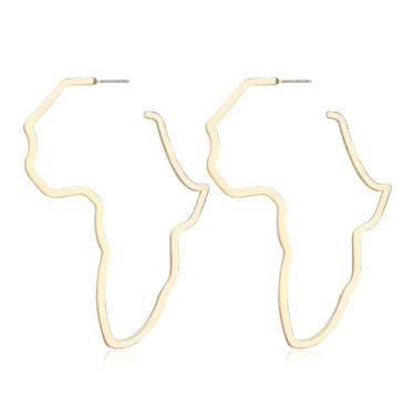Imagem de QUSIJIA Conjunto de brincos femininos com mapa africano, coração da fé, estilo étnico, boêmio, trumpet, Metal, Sem pedra preciosa