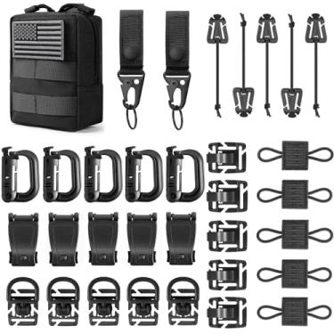 Imagem de FRTKK Molle Kit de acessórios com 34 acessórios para cinto tático de mochila, colete, anel em D, clipe de engrenagem de bloqueio para correia de 2,54 cm