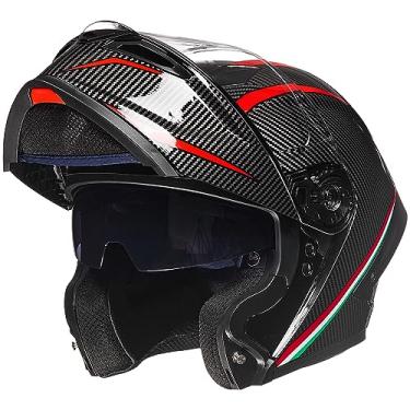 Imagem de ILM Capacetes De Motocicleta Modulares Integrais Para Ciclomotores, Com Viseira Dupla Dobrável Para Adultos Dot Ws202 (Carbono, Extragrande)