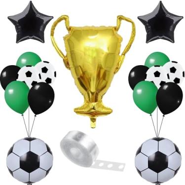 Imagem de Kit Decoração Festa Futebol: 2 Balão Metalizado Bola de Futebol +1 Balão Troféu +2 Balão Estrelas + 75 Balões Bexigas (Verde)