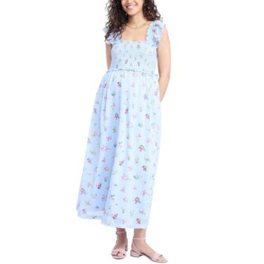 Imagem de Motherhood Maternity Vestido feminino sem mangas com babados e ombros franzidos para gravidez, Skyway Ditsy Floral, GG