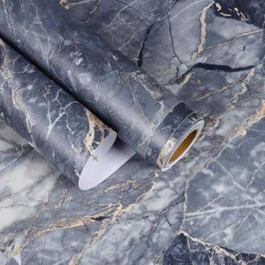 Imagem de EaseStick Papel de contato de mármore marinho rachado para bancadas, papel de parede de mármore azul à prova d'água, descasque e cole na bancada, envoltório de vinil, 39,9 x 406,4 cm de espessura