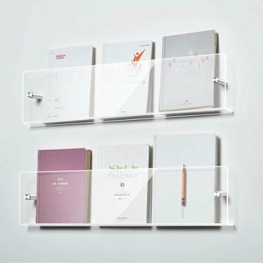 Imagem de LGEOELIAS Porta-revistas de acrílico transparente, 2 peças, suporte de revista montado na parede para sala de estar, escritório, suporte de exibição de folheto de parede suspenso com encaixes-