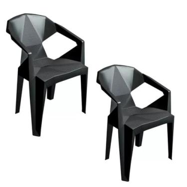 Imagem de Kit C/02 Cadeiras Com Encosto De Braço Poltrona Preta