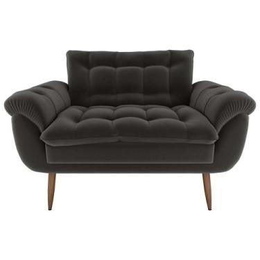 Imagem de Sofá 2 Lugares Pequeno 1,25 Pés Em Madeira Maciça Xangai Veludo Cinza 