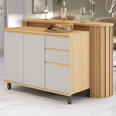 Imagem de Bancada de Cozinha 164cm com Tampo Para Ilha e Balcão de Cozinha 120cm 3 Portas e 2 Gavetas Com Tampo Aura Luciane Móveis