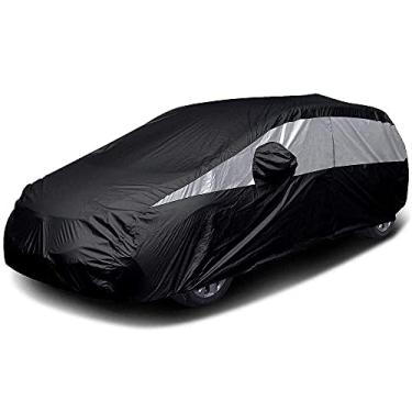 Imagem de Capa de carro Titan Jet Black Poly 210T para Hatchbacks 419-459 cm, impermeável, proteção UV, resistente a arranhões, abertura com zíper no lado do motorista. Serve para Prius, Focus, Civic e mais.