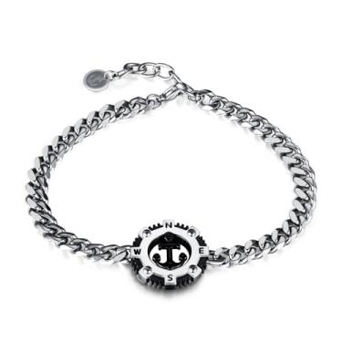 Imagem de Pulseira náutica masculina de aço inoxidável, âncora, berloque, 6 mm de largura, 210 mm + 40 mm, joia moderna de comprimento estendido para uso diário, Aço inoxidável, Sem Pedra Preciosa